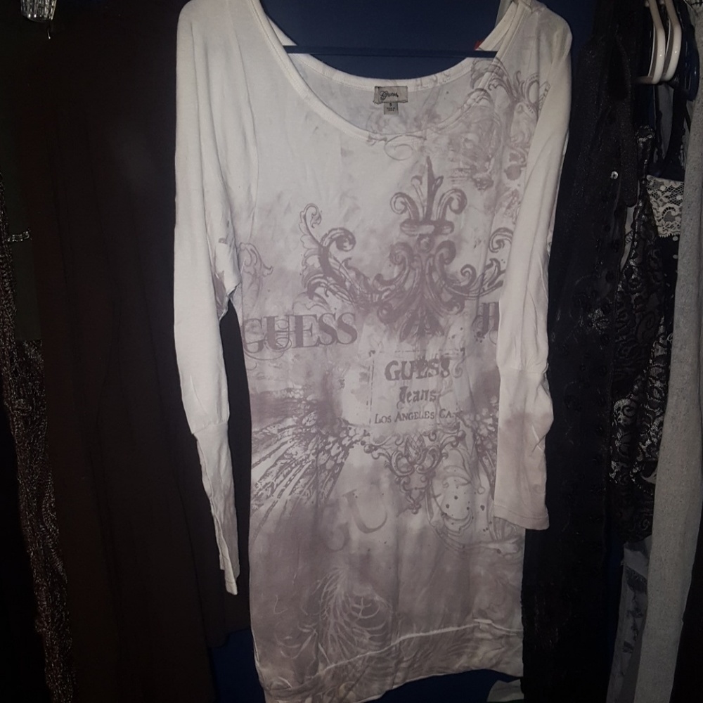 White/Light Grey Guess Tunic Shirt/Dress